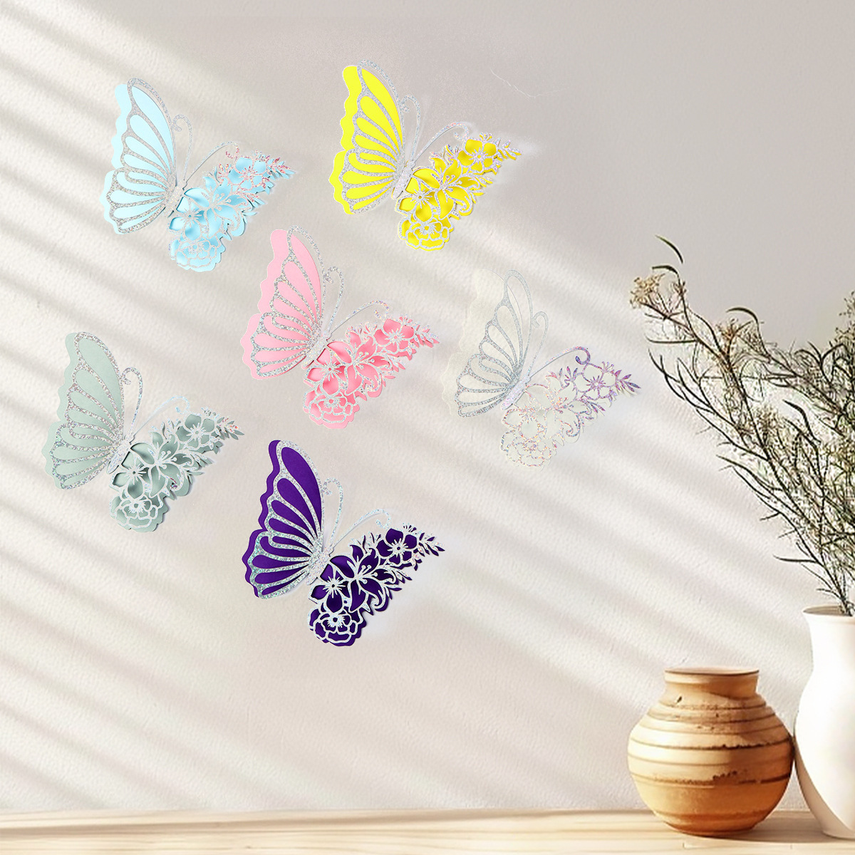 Mariposas Metálicas 3D de Doble Capa para Decoración - Acabado Imitación Metal y Diseño Calado Laser - Ideal para Bodas, Eventos y Paredes - Venta al por Mayor para Exportación