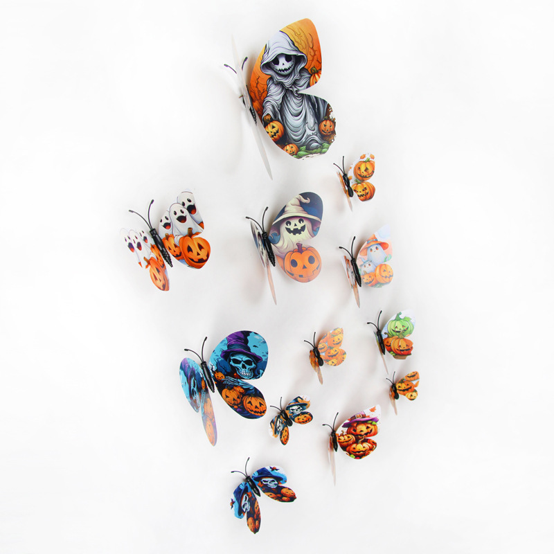 Mariposas de PVC para Halloween - Decoración Tenebrosa y Elegante para Pared - Kit para Fiestas Temáticas y Decoradores - Modelo 3D con Diseño de Calavera/ Araña