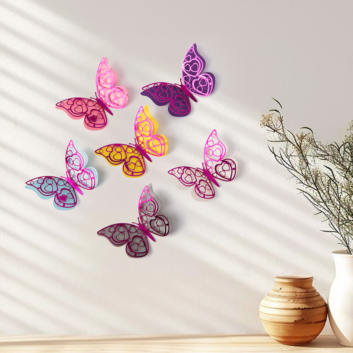 Mariposas Metálicas 3D de Colores para Pared - Diseño Calado de Gran Tamaño para Decoración de Sala y Fondos - Adhesivos Creativos con Acabado de Imitación Metal - Para Mayoristas