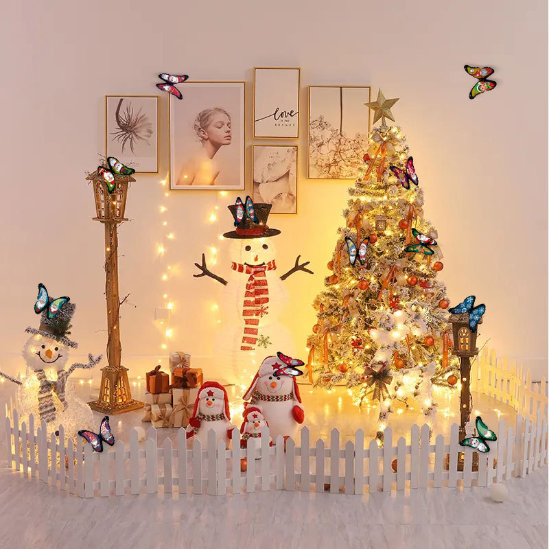 Mariposas Navideñas 3D para Pared - Decoración para Habitación Infantil y Sala de Estar - Adhesivos con Motivos de Navidad para Ambientación Festiva - Set para Mayoristas