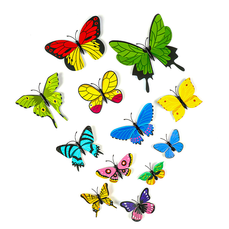 Mariposas de PVC 3D de Doble Capa para Pared - Decoración de Sala con Colores Vibrantes - Adhesivos Creativos para Fondos y Mayoristas