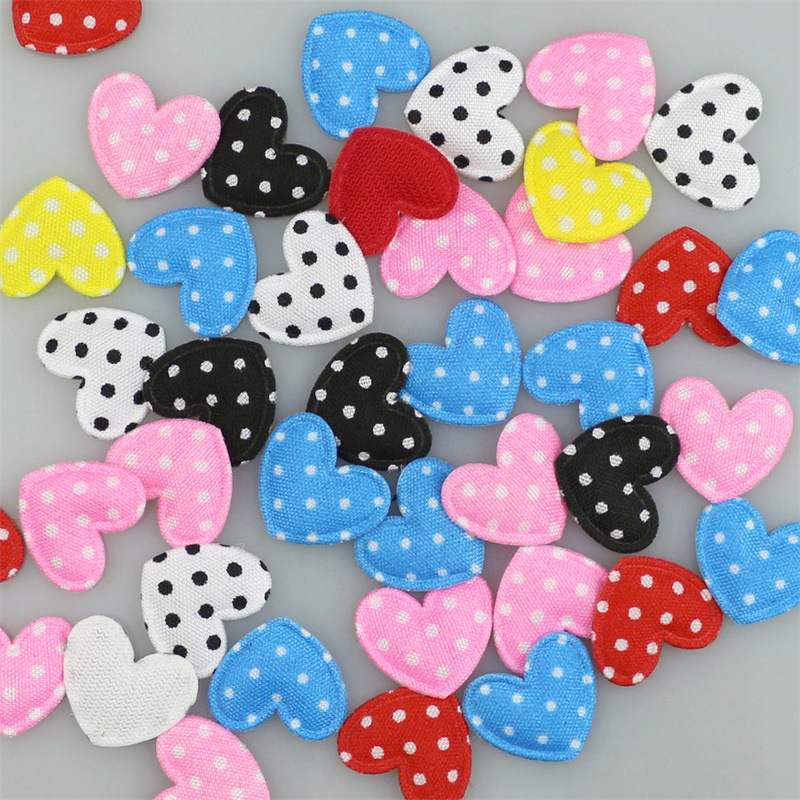 Corazones de Tela de Puntos de 1.8cm con Estampado - Componentes para Fabricación de Accesorios de Pelo, Ropa, Juguetes y Manualidades - Proveedor Mayorista