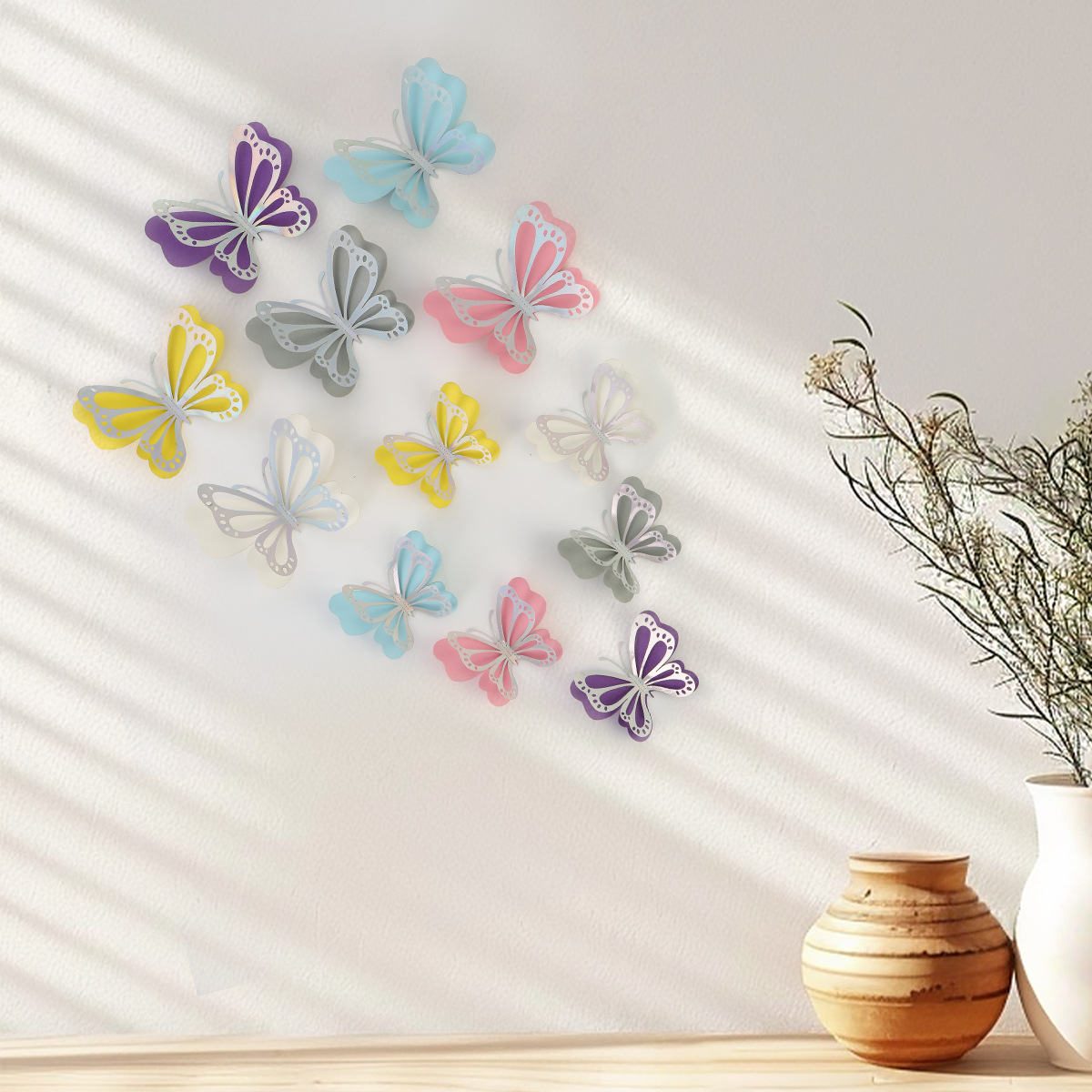 Mariposas Adhesivas 3D con Acabado Metálico - Diseño Calado y Colores Elegantes - Decoración Moderna para Pared de Sala y Comercios - Para Mayoristas y Diseñadores de Interiores