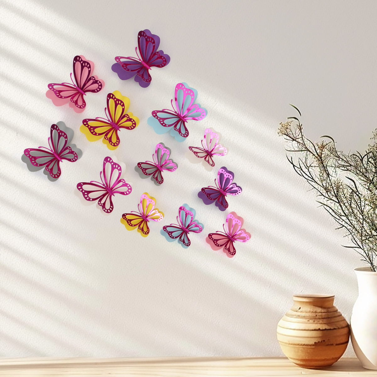 Mariposas Adhesivas 3D con Acabado Metálico - Diseño Calado y Colores Elegantes - Decoración Moderna para Pared de Sala y Comercios - Para Mayoristas y Diseñadores de Interiores