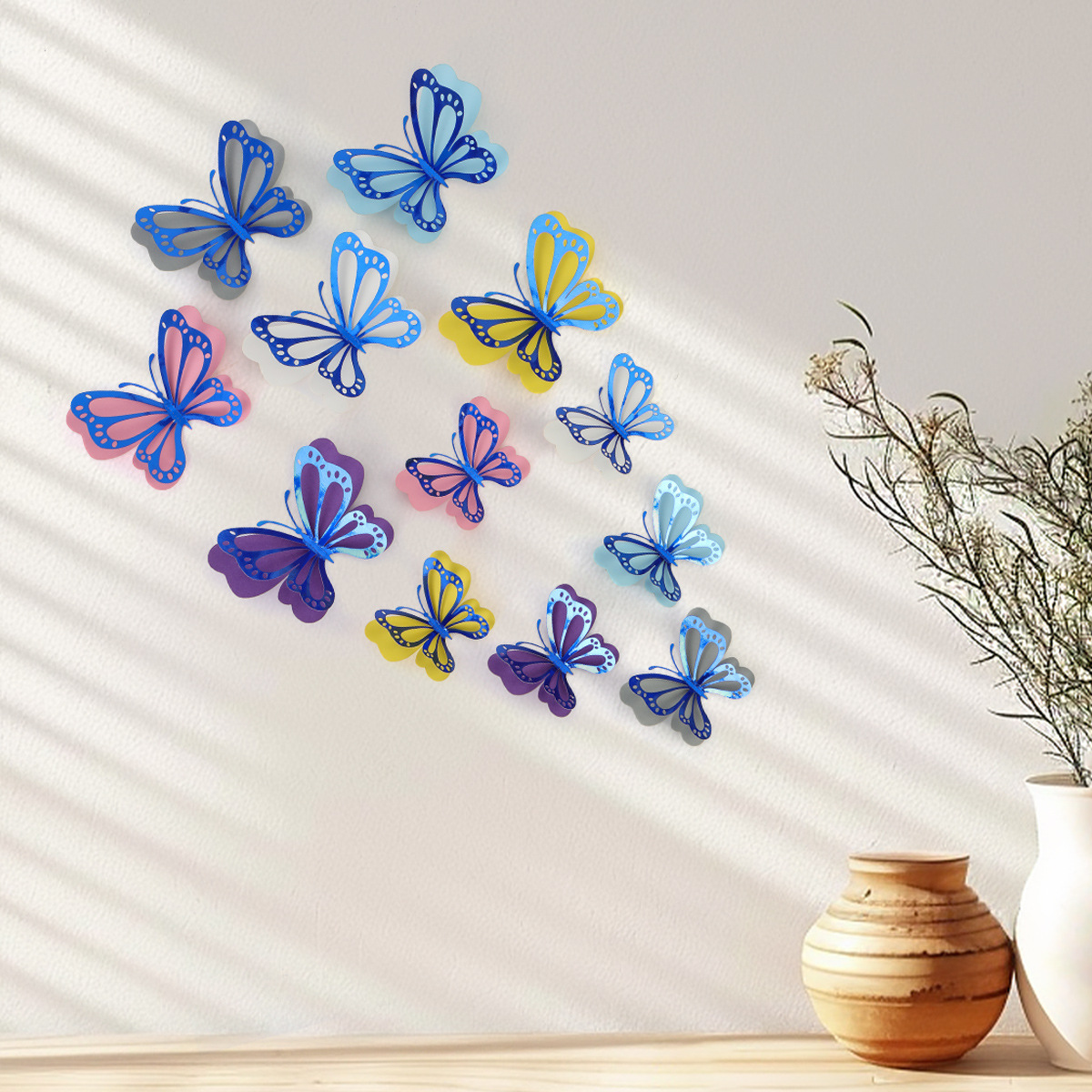 Mariposas Adhesivas 3D con Acabado Metálico - Diseño Calado y Colores Elegantes - Decoración Moderna para Pared de Sala y Comercios - Para Mayoristas y Diseñadores de Interiores