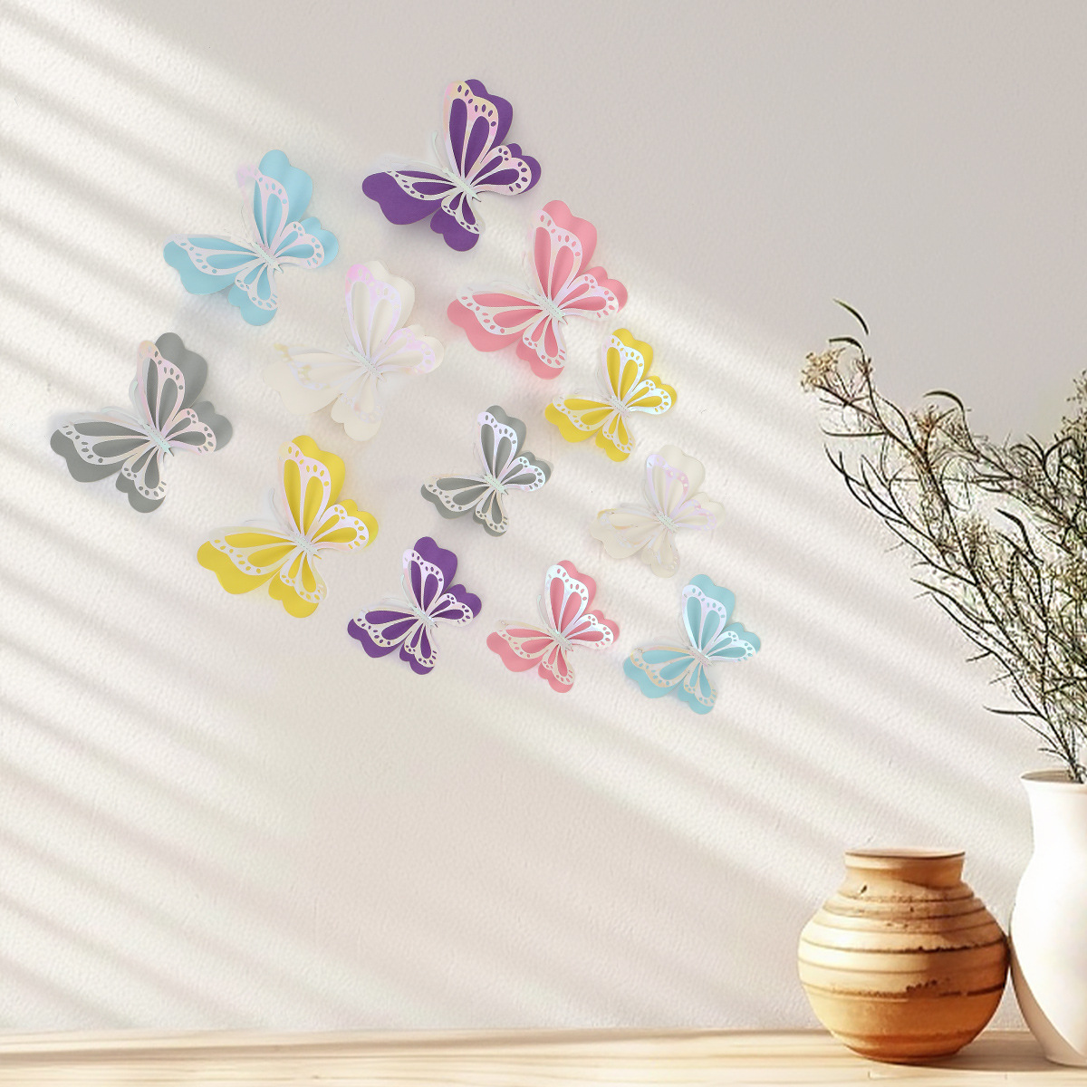 Mariposas Adhesivas 3D con Acabado Metálico - Diseño Calado y Colores Elegantes - Decoración Moderna para Pared de Sala y Comercios - Para Mayoristas y Diseñadores de Interiores