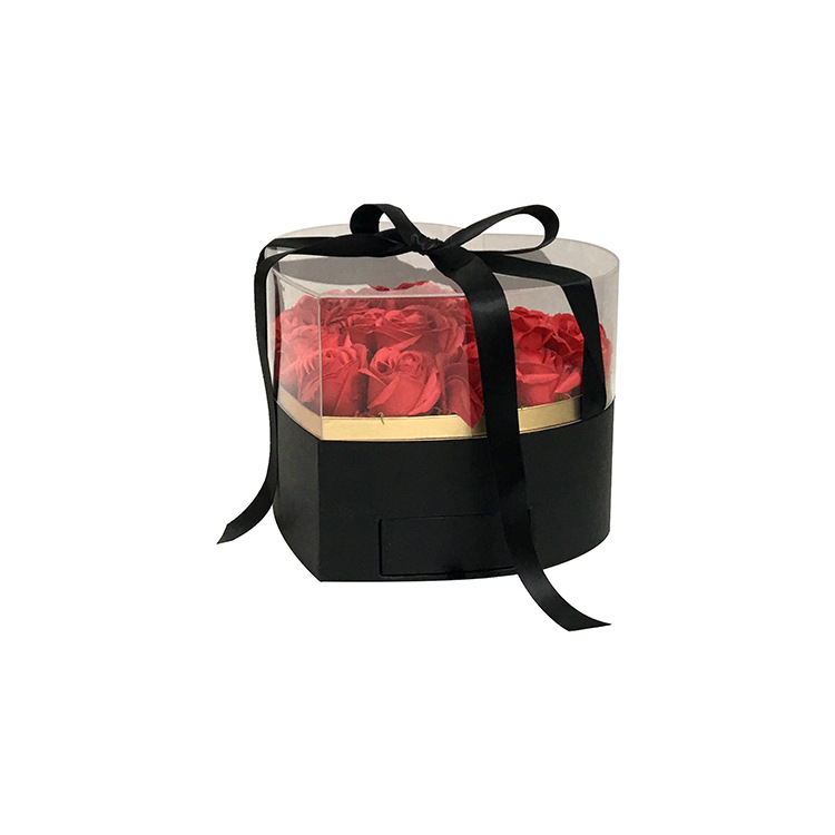 Caja Corazón con Cajón y Ventana de Acrílico con Stock Inmediato Olipai - Para Arreglos Florales y Regalos de Diseño - Venta al por Mayor para Importadores