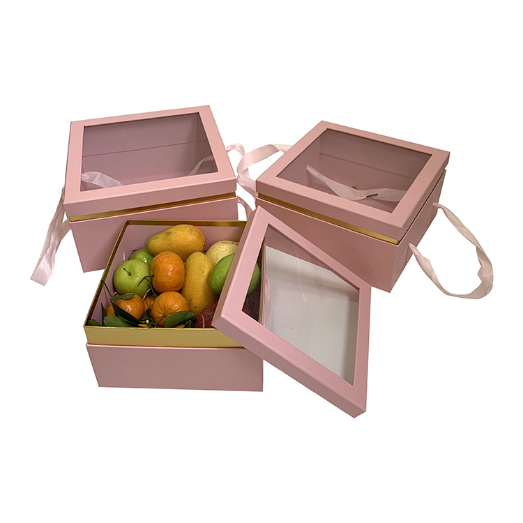 Caja de Regalo Cuadrada con Ventana y Asas para Frutas y Flores Olipai - Para Empaque de Regalos y Detalles - Venta al por Mayor para Importadores