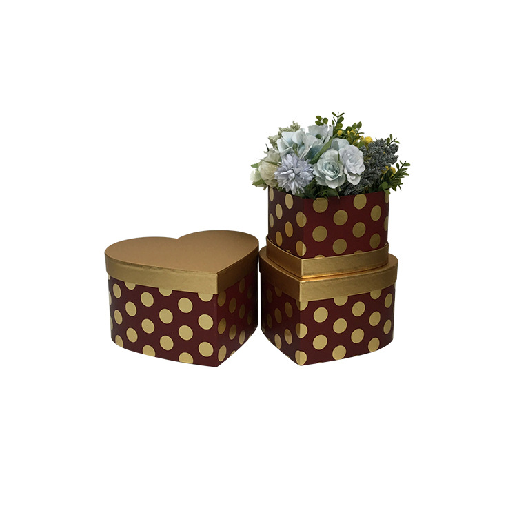 Juego de 3 Cajas Corazón con Estampado de Puntos Dorados Retro | EN STOCK | Para Mayoristas