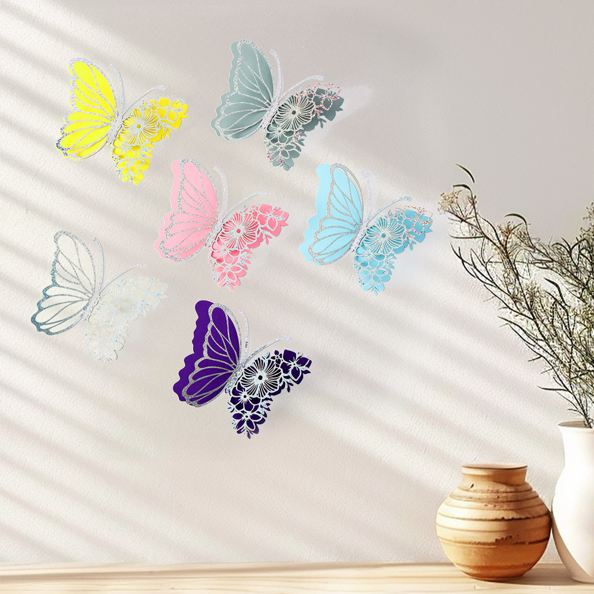 Mariposas Metálicas 3D de Doble Capa para Decoración - Acabado Imitación Metal y Diseño Calado Laser - Ideal para Bodas, Eventos y Paredes - Venta al por Mayor para Exportación