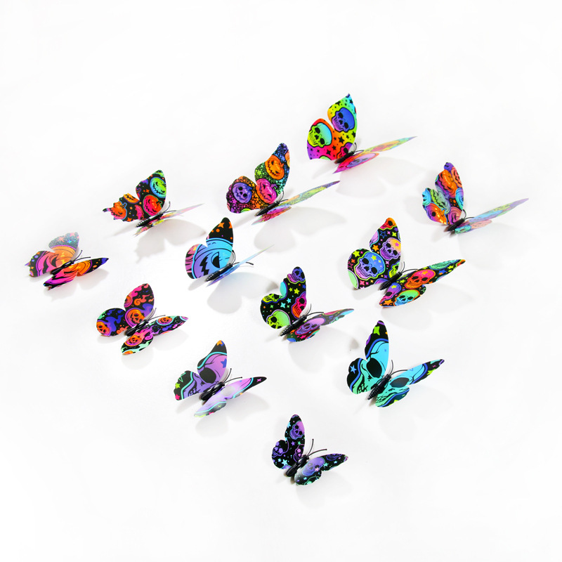 Mariposas de PVC para Halloween - Decoración Tenebrosa y Elegante para Pared - Kit para Fiestas Temáticas y Decoradores - Modelo 3D con Diseño de Calavera/ Araña