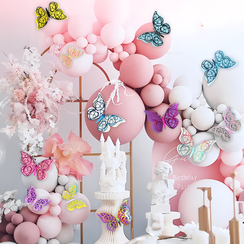 Mariposas Adhesivas 3D con Acabado Metálico - Diseño Calado y Colores Elegantes - Decoración Moderna para Pared de Sala y Comercios - Para Mayoristas y Diseñadores de Interiores