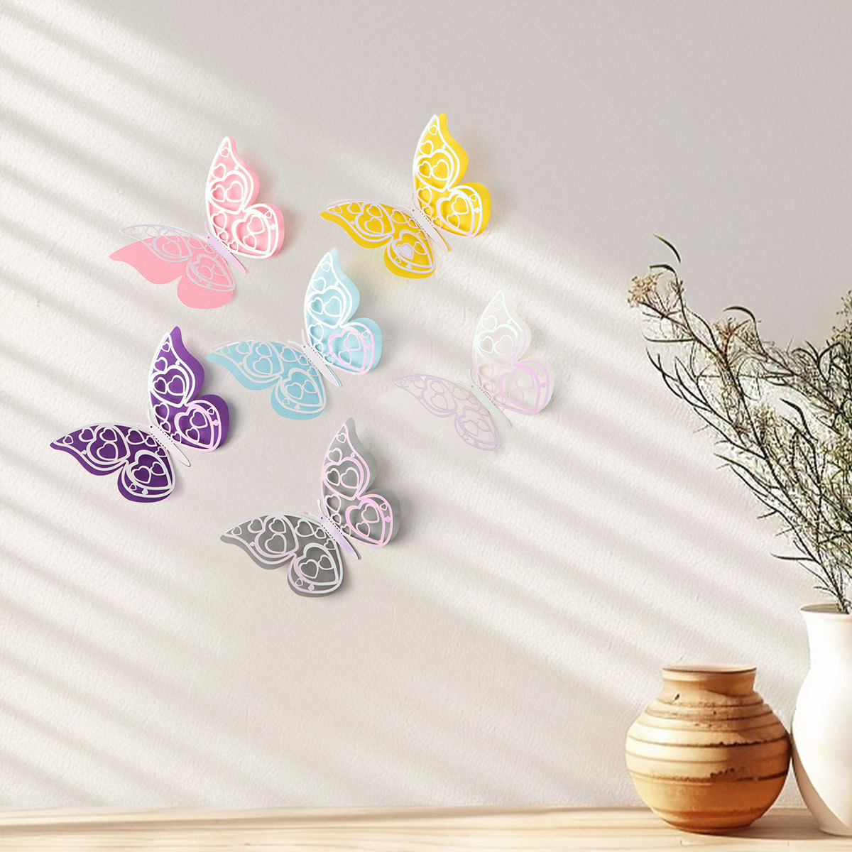 Mariposas Metálicas 3D de Colores para Pared - Diseño Calado de Gran Tamaño para Decoración de Sala y Fondos - Adhesivos Creativos con Acabado de Imitación Metal - Para Mayoristas