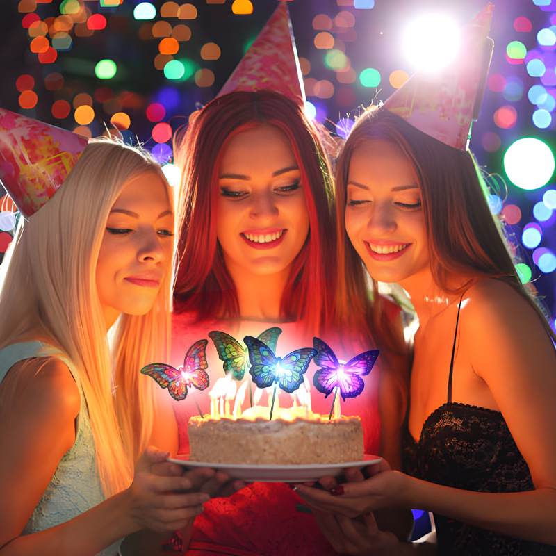 Mariposas Brillantes para Decoración de Pasteles - Base con Luz LED y Adhesivo - Para Fiestas, Cortinas y Mesas - Set para Mayoristas y Reposteros