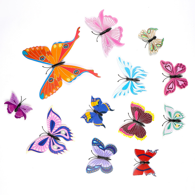 Mariposas de PVC 3D de Doble Capa para Pared - Decoración de Sala con Colores Vibrantes - Adhesivos Creativos para Fondos y Mayoristas