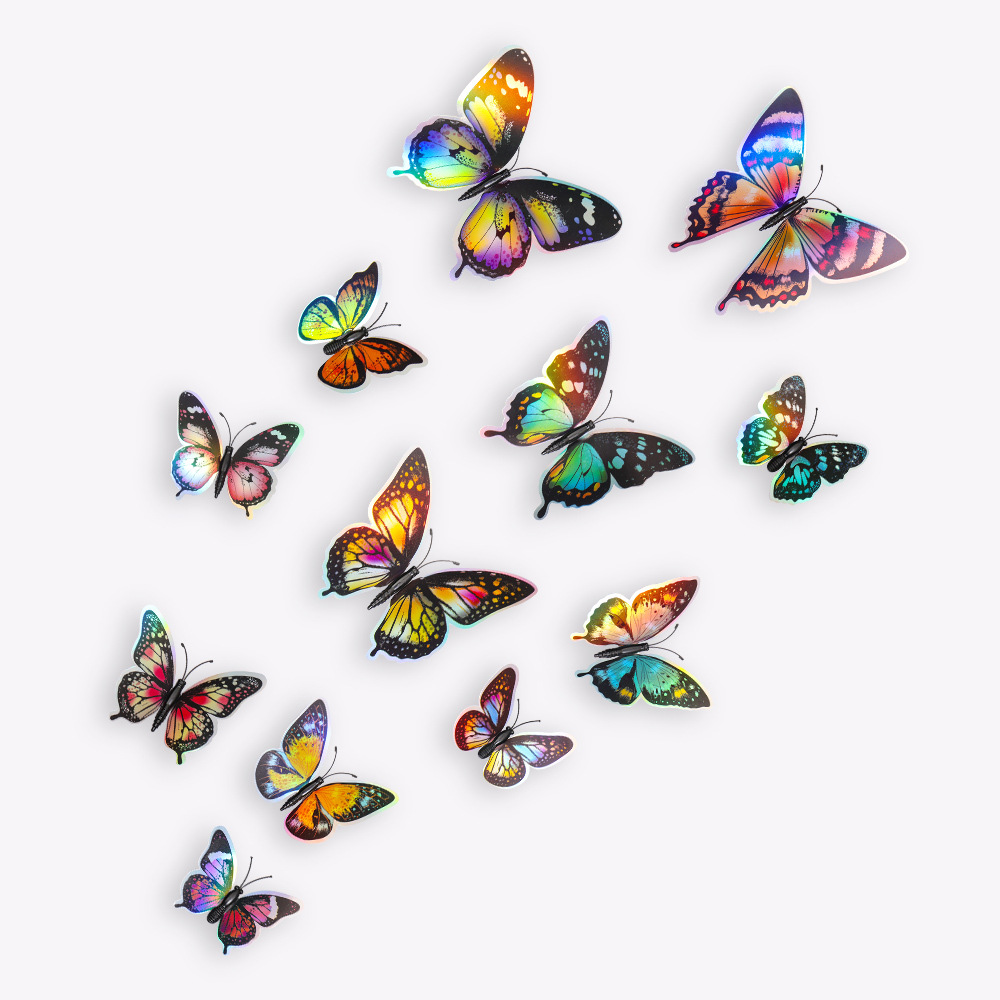 Set de Mariposas Magnéticas 3D con Efecto Láser para Exportación - Decoración de Doble Capa para Interiores - Adhesivos Ultra Realistas para Paredes y Superficies Metálicas - Para Mayoristas