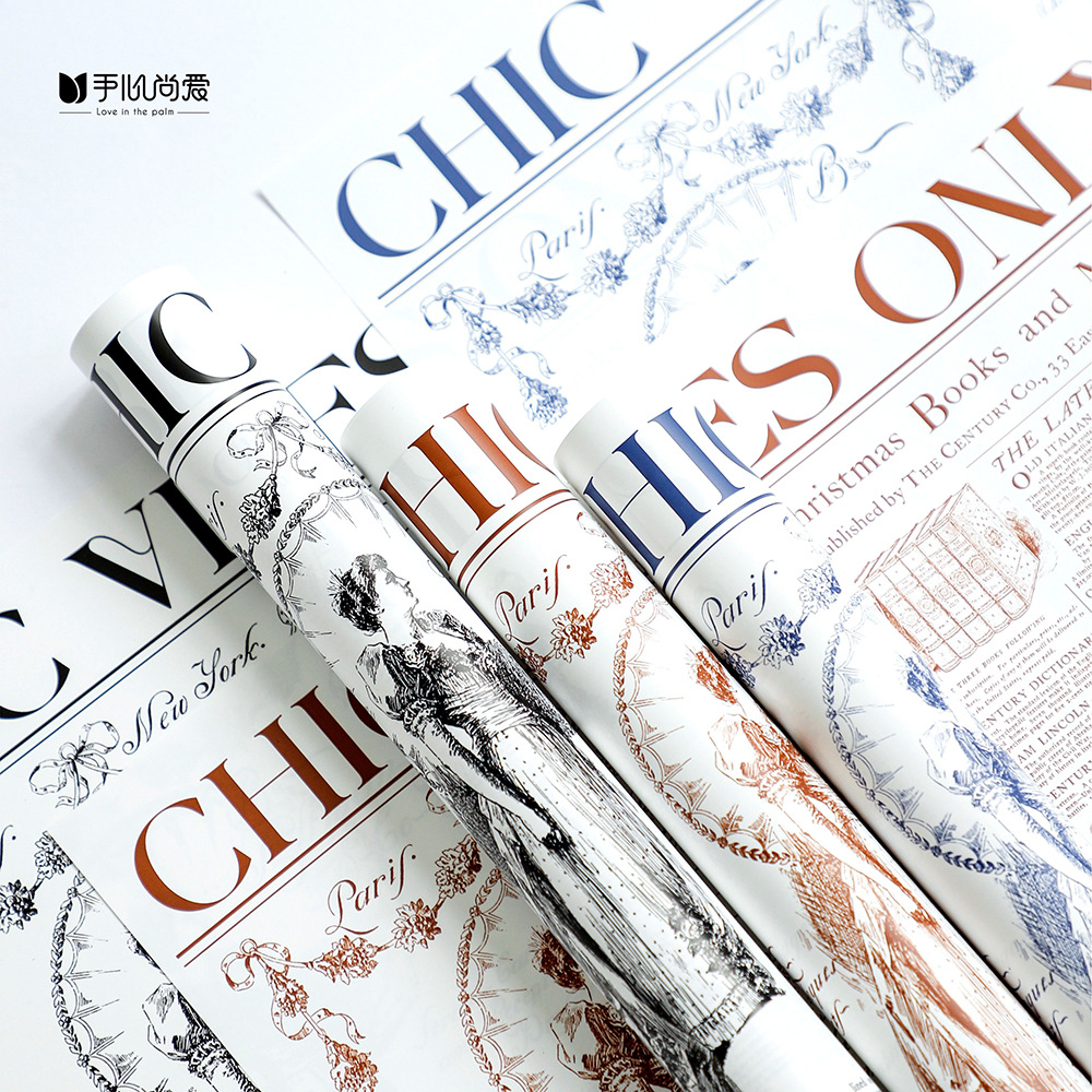 Papel para Envolver Flores Estilo Vintage Siglo XIX - Diseño con Letras Inglesas - Papel Grueso de Alta Gama para Florerías - Venta al por Mayor para Boutiques y Eventos de Lujo