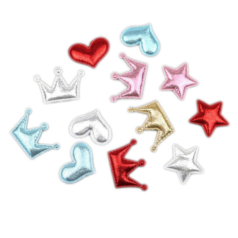 Coronas, Corazones y Estrellas de Pana Brillante con Estampado - Set de Componentes para Fabricación de Accesorios de Pelo y Ropa - Proveedor Mayorista 