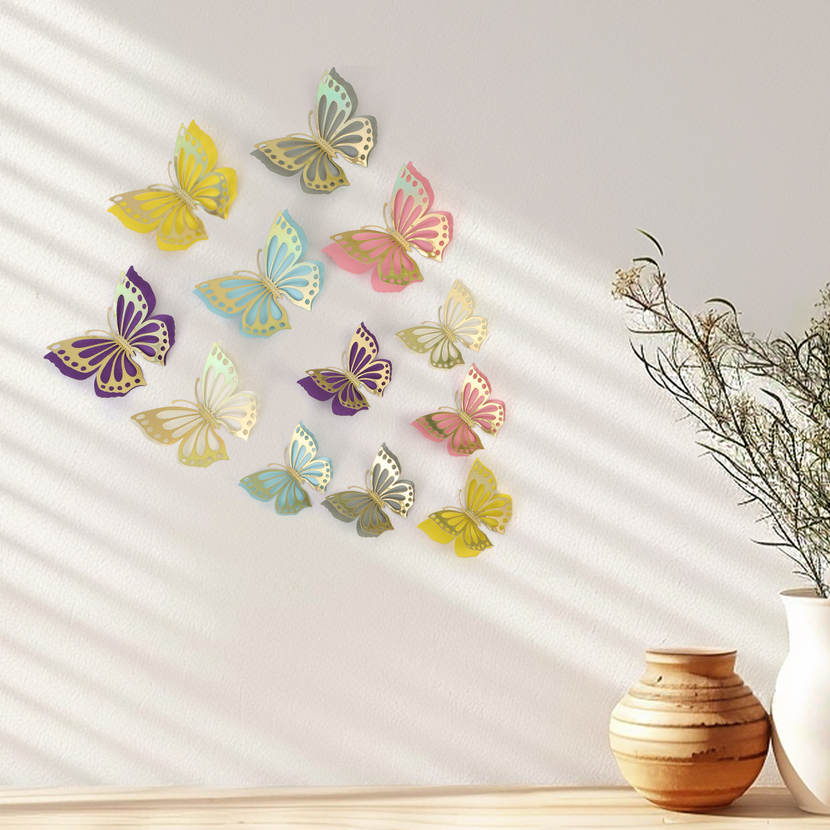 Mariposas Adhesivas 3D con Acabado Metálico - Diseño Calado y Colores Elegantes - Decoración Moderna para Pared de Sala y Comercios - Para Mayoristas y Diseñadores de Interiores