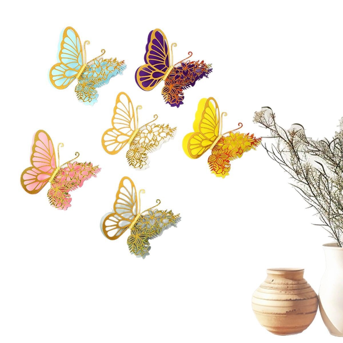 Mariposas Metálicas 3D de Doble Capa para Decoración - Acabado Imitación Metal y Diseño Calado Laser - Ideal para Bodas, Eventos y Paredes - Venta al por Mayor para Exportación