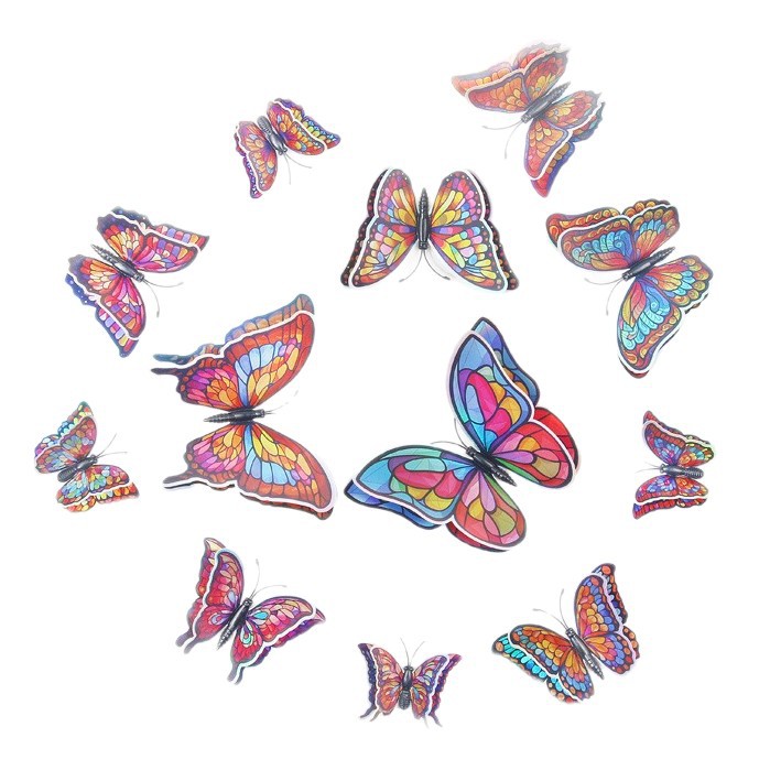 Lote de 12 Mariposas Magnéticas 3D de Doble Capa - PVC Colorido de Alta Calidad - Adhesión Fuerte y Reutilizable - Para Decoración de Hogar y Negocios - Venta al por Mayor