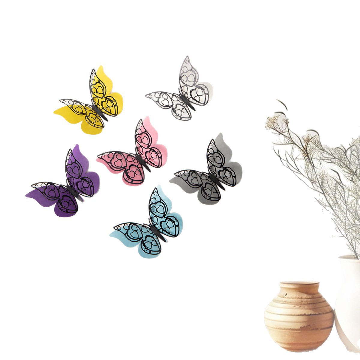 Mariposas Metálicas 3D de Colores para Pared - Diseño Calado de Gran Tamaño para Decoración de Sala y Fondos - Adhesivos Creativos con Acabado de Imitación Metal - Para Mayoristas