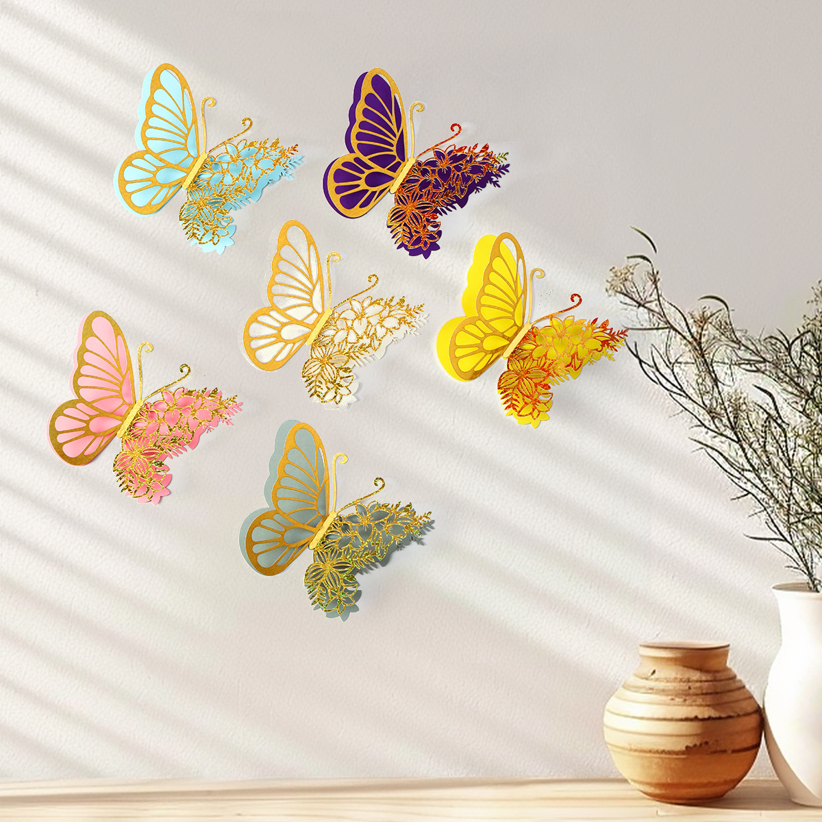 Mariposas Metálicas 3D de Doble Capa para Decoración - Acabado Imitación Metal y Diseño Calado Laser - Ideal para Bodas, Eventos y Paredes - Venta al por Mayor para Exportación