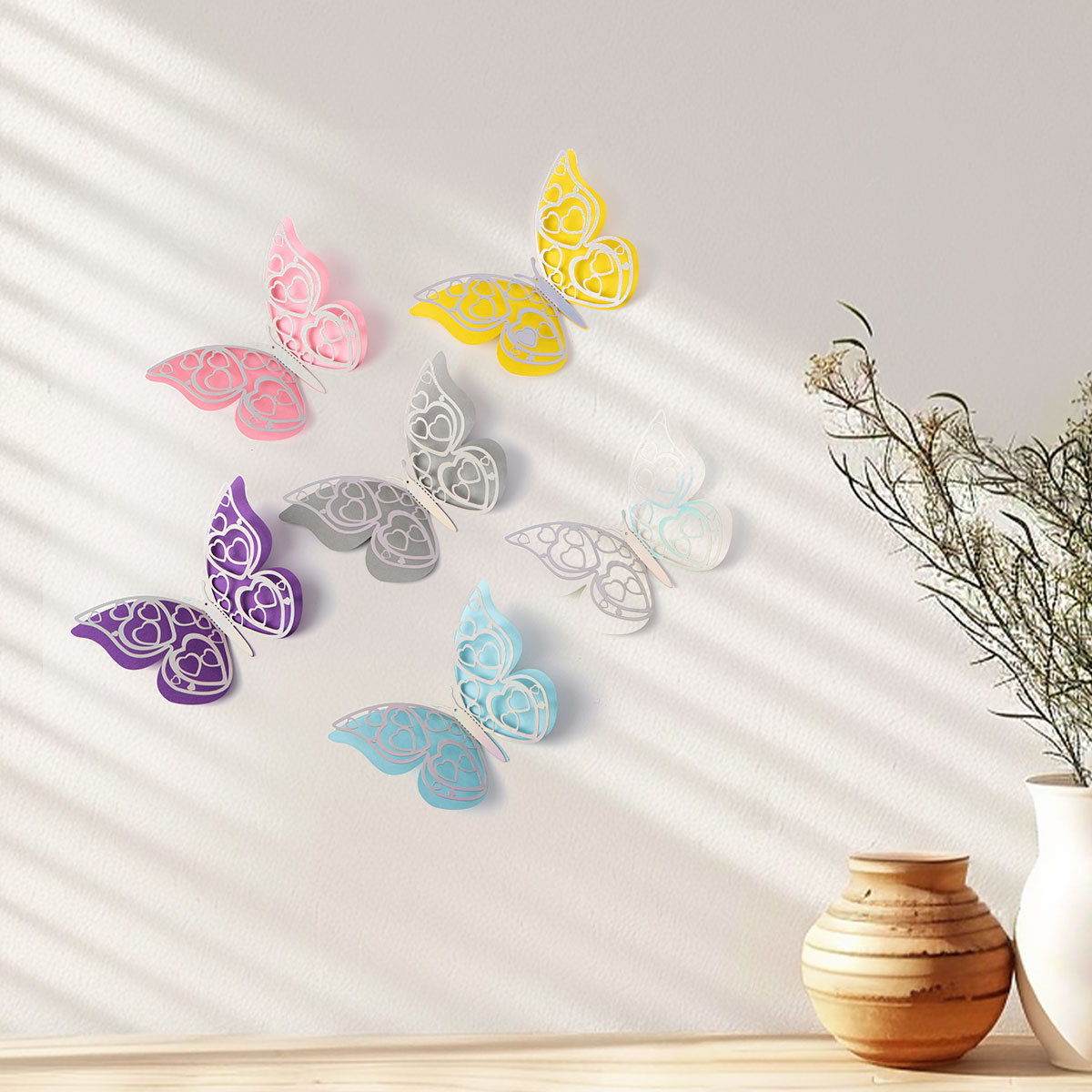 Mariposas Metálicas 3D de Colores para Pared - Diseño Calado de Gran Tamaño para Decoración de Sala y Fondos - Adhesivos Creativos con Acabado de Imitación Metal - Para Mayoristas
