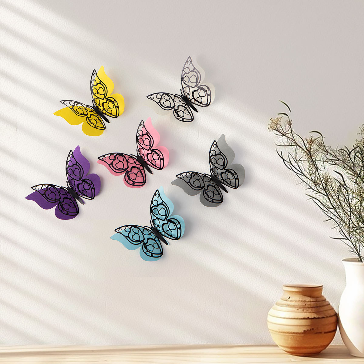 Mariposas Metálicas 3D de Colores para Pared - Diseño Calado de Gran Tamaño para Decoración de Sala y Fondos - Adhesivos Creativos con Acabado de Imitación Metal - Para Mayoristas