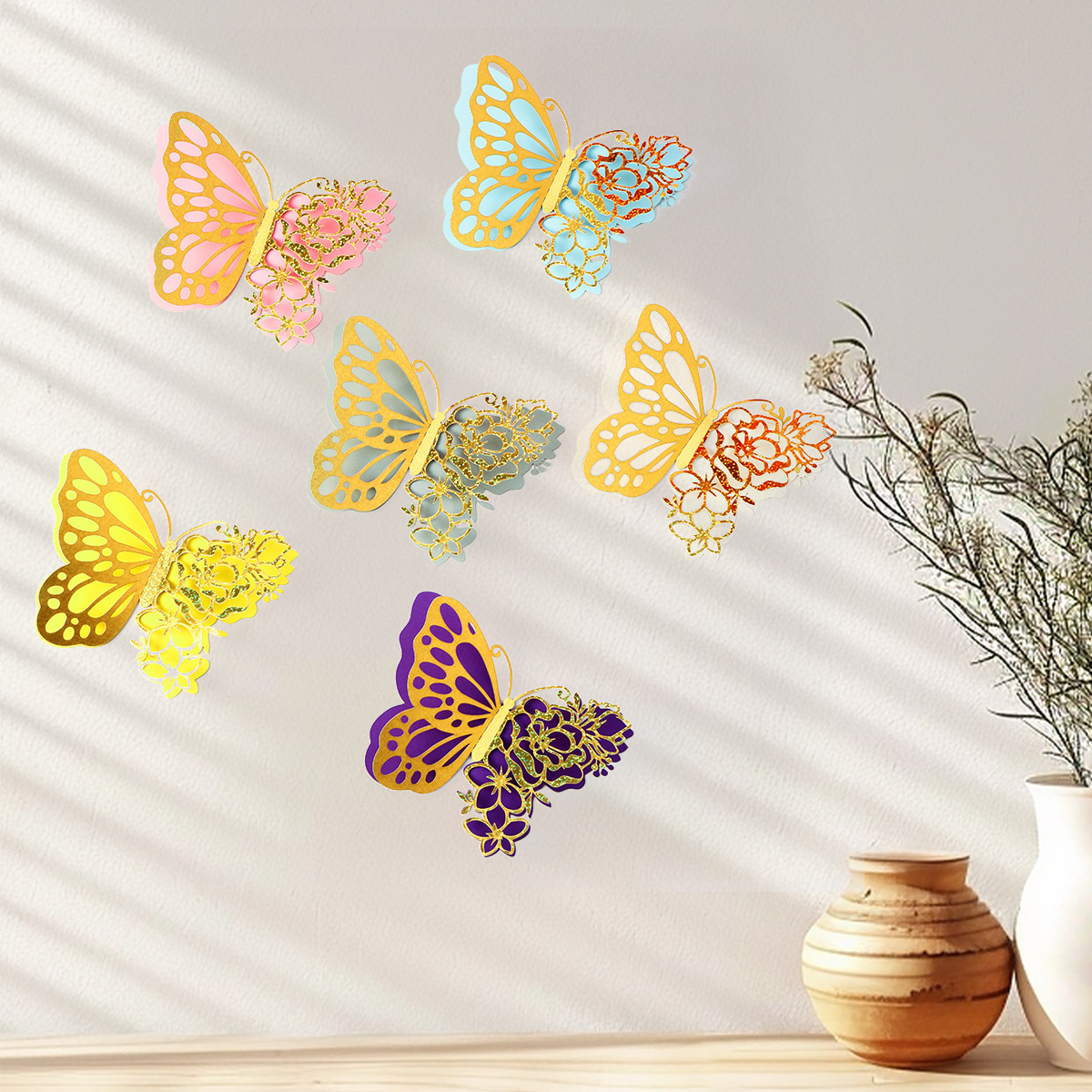 Mariposas Metálicas 3D de Doble Capa para Decoración - Acabado Imitación Metal y Diseño Calado Laser - Ideal para Bodas, Eventos y Paredes - Venta al por Mayor para Exportación