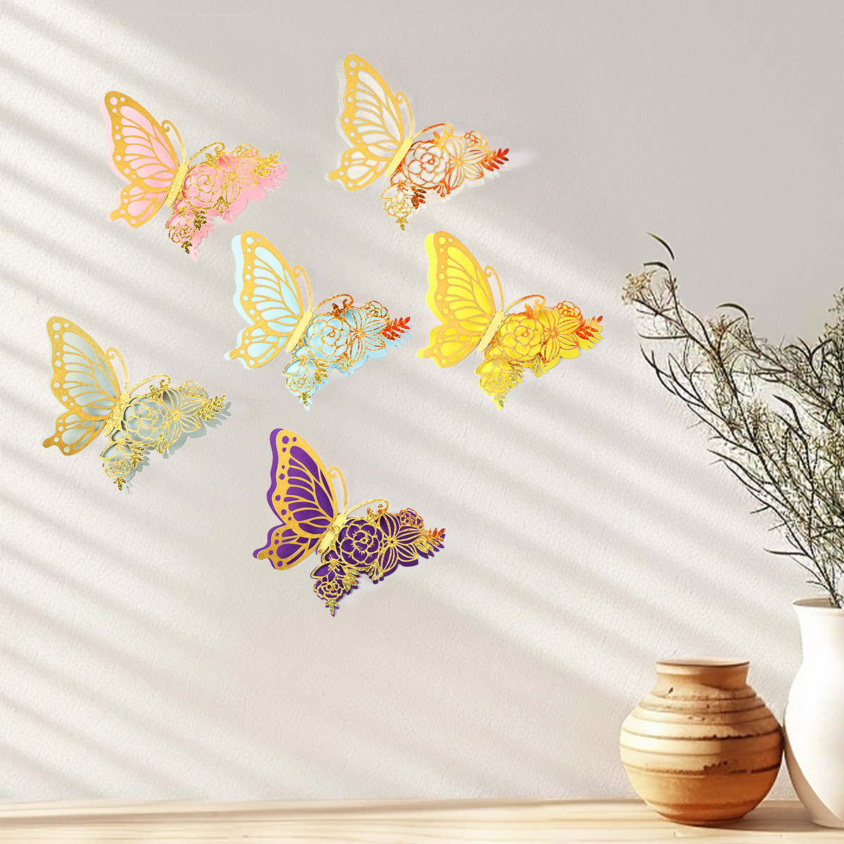 Mariposas Metálicas 3D de Doble Capa para Decoración - Acabado Imitación Metal y Diseño Calado Laser - Ideal para Bodas, Eventos y Paredes - Venta al por Mayor para Exportación