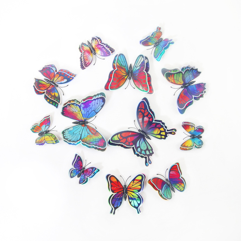 Lote de 12 Mariposas Magnéticas 3D de Doble Capa - PVC Colorido de Alta Calidad - Adhesión Fuerte y Reutilizable - Para Decoración de Hogar y Negocios - Venta al por Mayor