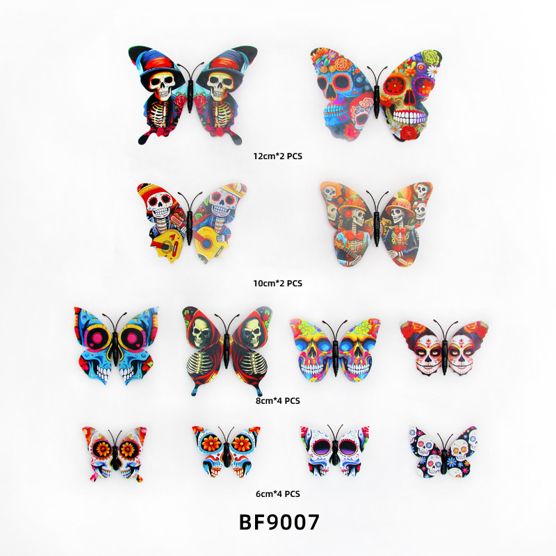 Mariposas de PVC para Halloween - Decoración Tenebrosa y Elegante para Pared - Kit para Fiestas Temáticas y Decoradores - Modelo 3D con Diseño de Calavera/ Araña