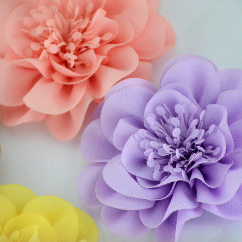 Flores de gasa 10CM con centro floral - Adornos infantiles para accesorios, ropa y calzado - Proveedor mayorista-ywys