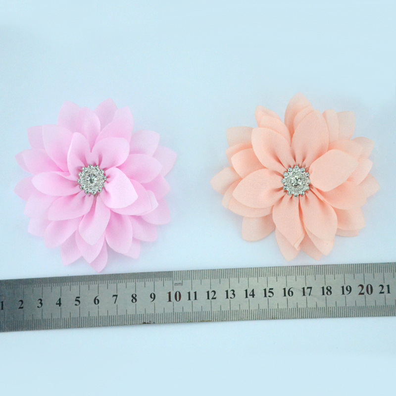 Flores de loto de gasa con diamantes (9cm, hoja puntiaguda) - Para DIY en accesorios de pelo, ropa y calzado - Venta al por mayor -ywys
