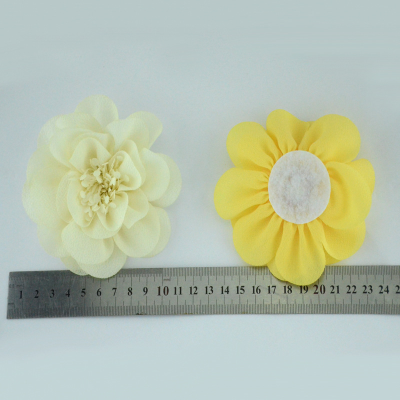 Flores de gasa 10CM con centro floral - Adornos infantiles para accesorios, ropa y calzado - Proveedor mayorista-ywys