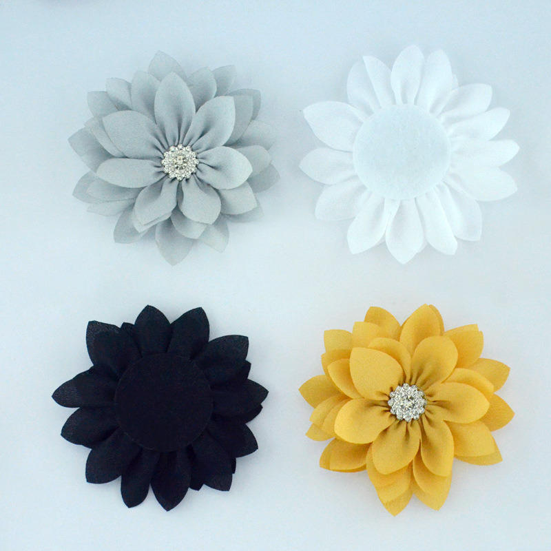 Flores de loto de gasa con diamantes (9cm, hoja puntiaguda) - Para DIY en accesorios de pelo, ropa y calzado - Venta al por mayor -ywys