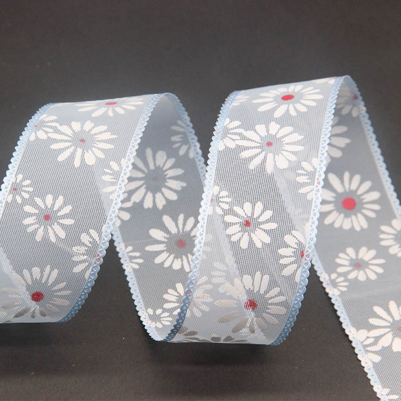 Cinta de Tul de 3.8cm con Estampado de Crisantemo - Material para Manualidades y Complementos - Proveedor Directo de Fábrica