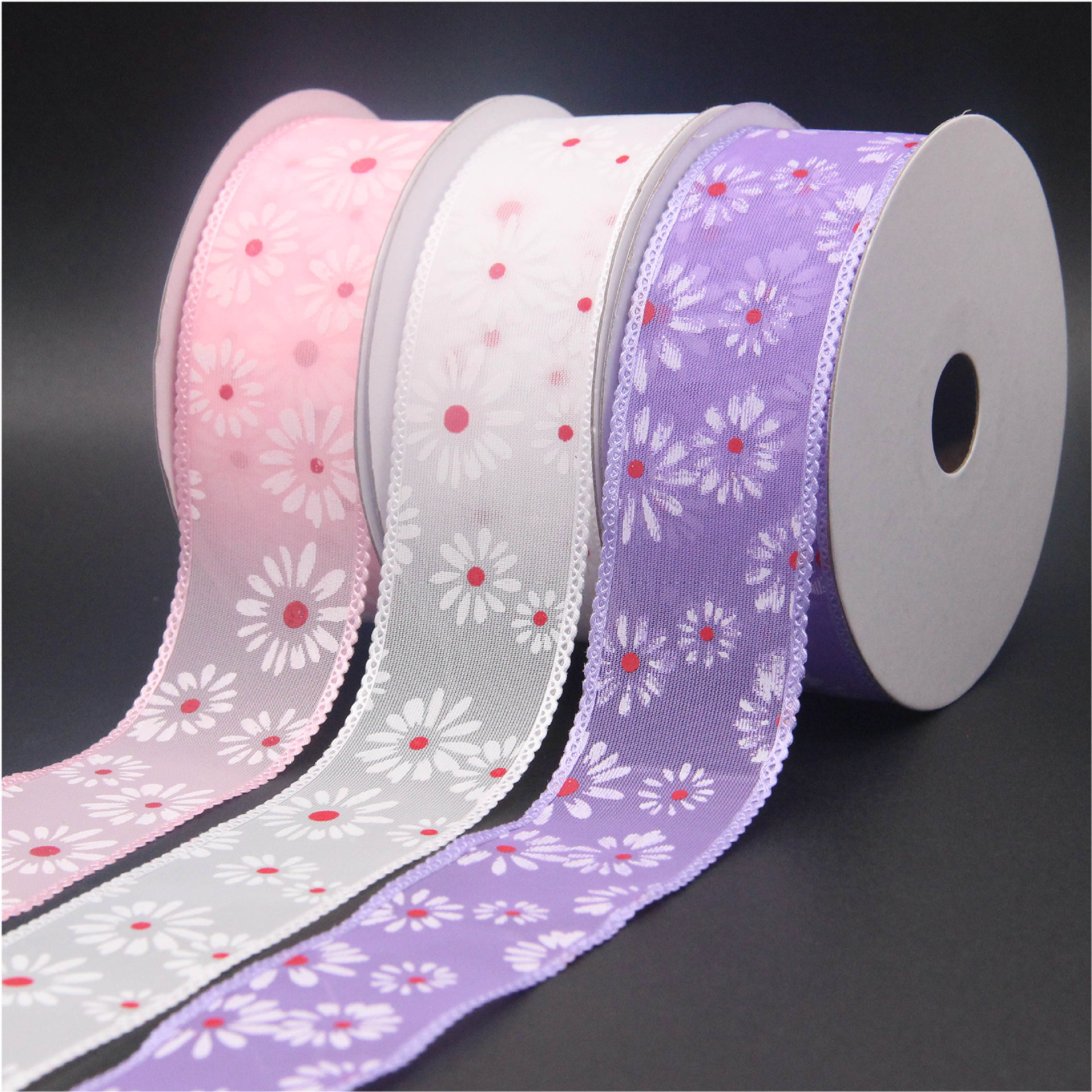 Cinta de Tul de 3.8cm con Estampado de Crisantemo - Material para Manualidades y Complementos - Proveedor Directo de Fábrica