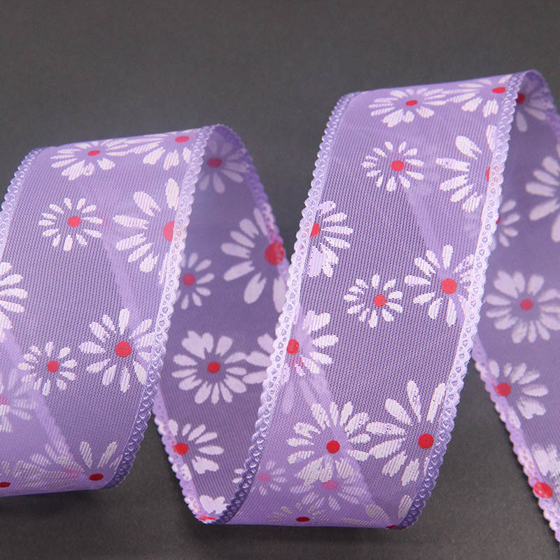 Cinta de Tul de 3.8cm con Estampado de Crisantemo - Material para Manualidades y Complementos - Proveedor Directo de Fábrica
