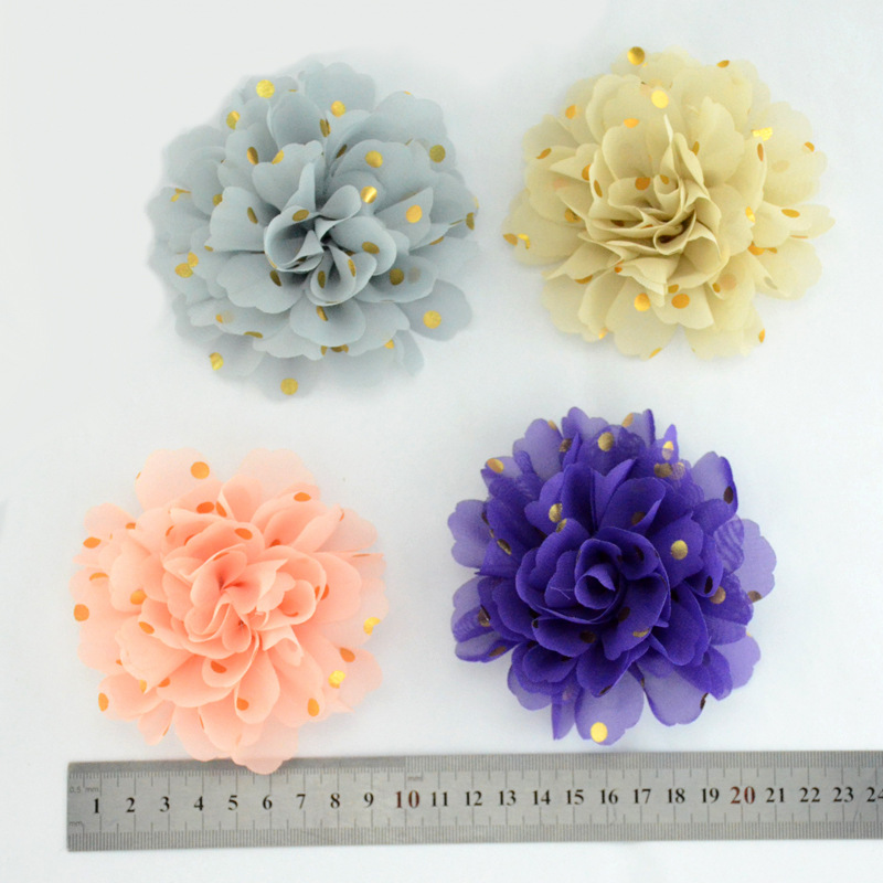 Flores grandes de gasa metalizada con puntos dorados para DIY - Accesorios para ropa, sombreros y calzado - Mayorista-ywys