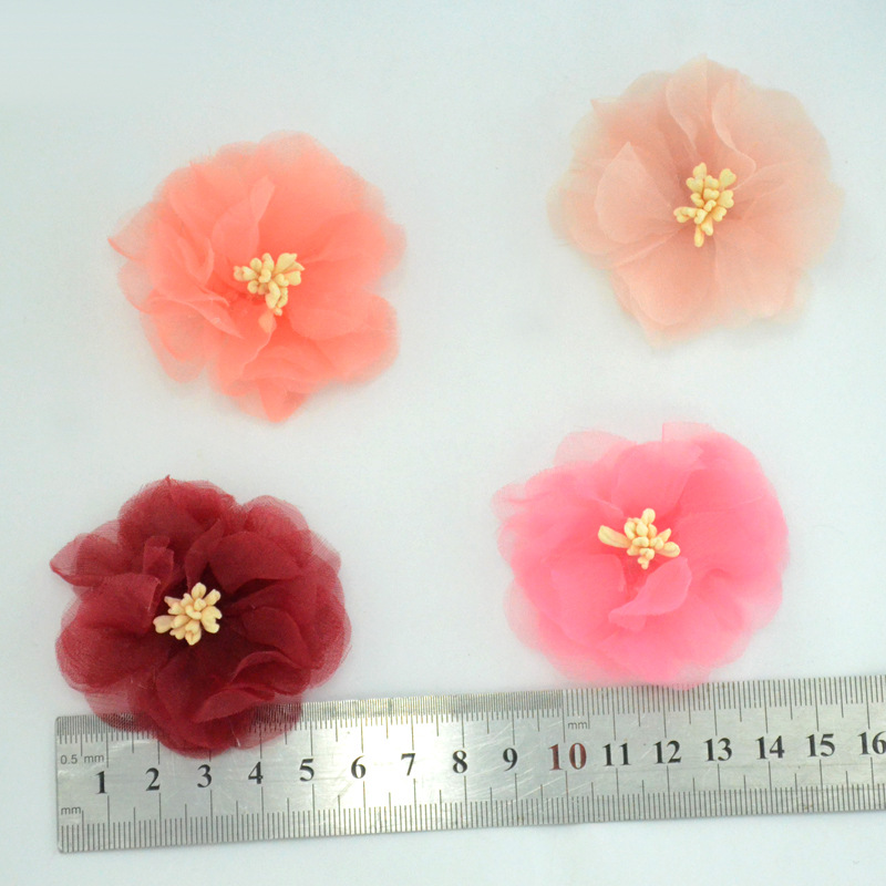 Flores de gasa coreanas con núcleo moldeable - Flores 3D para accesorios, calzado y moda - Proveedor mayorista-ywys