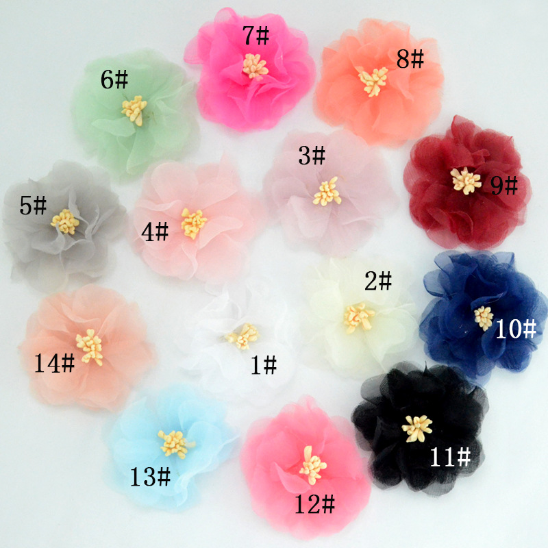 Flores de gasa coreanas con núcleo moldeable - Flores 3D para accesorios, calzado y moda - Proveedor mayorista-ywys