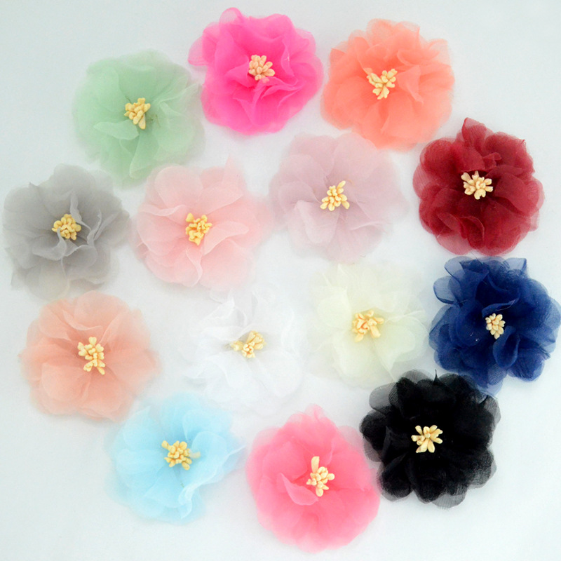 Flores de gasa coreanas con núcleo moldeable - Flores 3D para accesorios, calzado y moda - Proveedor mayorista-ywys