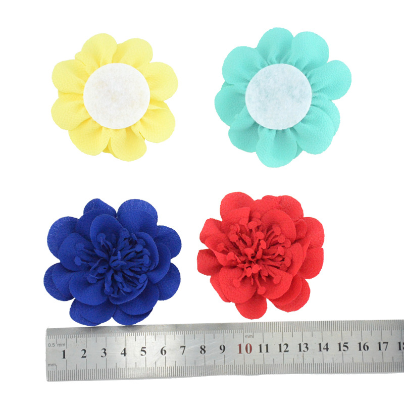 Flores de gasa con pistilo (7cm) para accesorios infantiles - Diademas, broches y decoración textil - Venta al por mayor-ywys