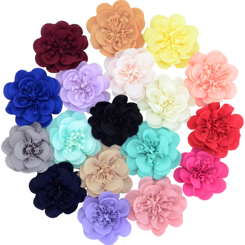 Flores de gasa con pistilo (7cm) para accesorios infantiles - Diademas, broches y decoración textil - Venta al por mayor-ywys