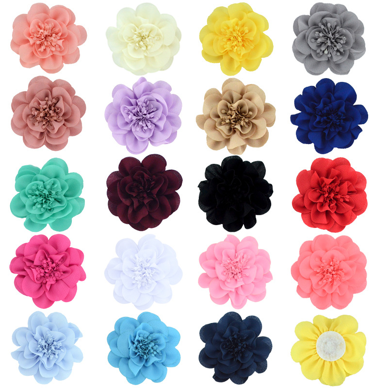 Flores de gasa 10CM con centro floral - Adornos infantiles para accesorios, ropa y calzado - Proveedor mayorista-ywys