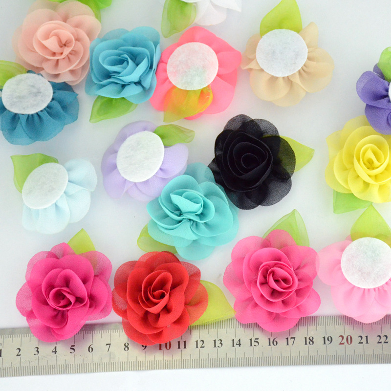 Flores de gasa con hojas verdes - Accesorios infantiles para niñas - Proveedor mayorista