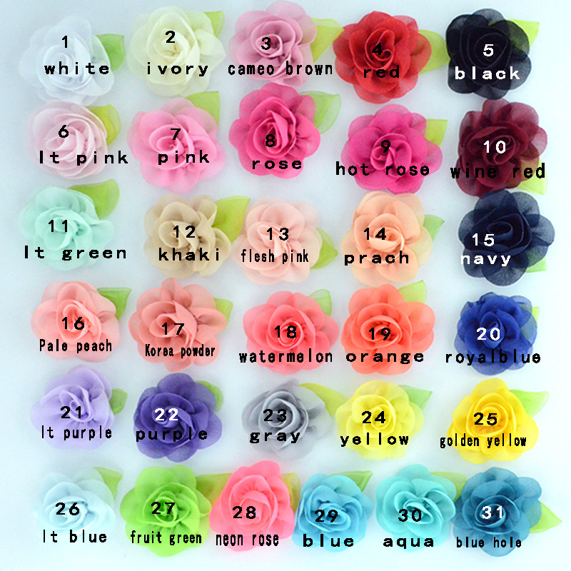 Flores de gasa con hojas verdes - Accesorios infantiles para niñas - Proveedor mayorista