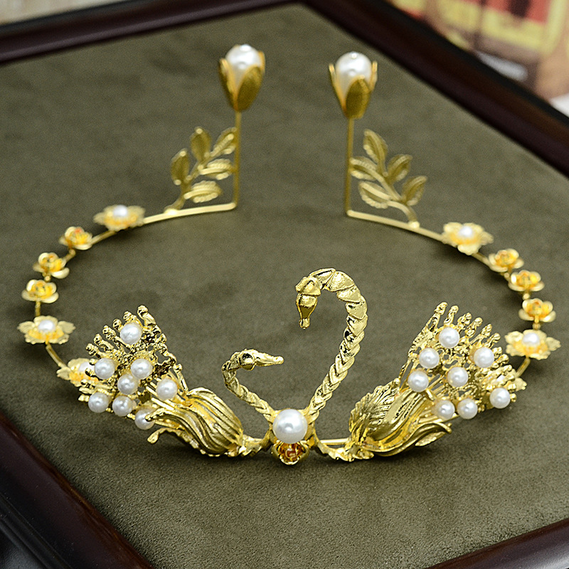 Corona Cisne Oro Plata Tiara Accesorios decorativos para el cabello（28#）